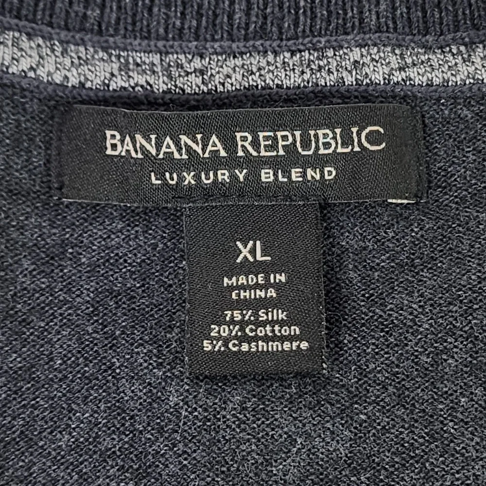 Banana Republic Shirt Silk Cashmere Blend Men XL Gray Striped Longsleeve Sweater